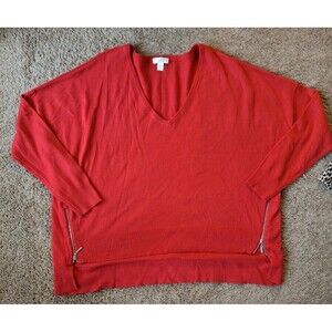 Bisou Bisou Women's V Neck Sweater Size XL Zipper Accent Hi Low Hem